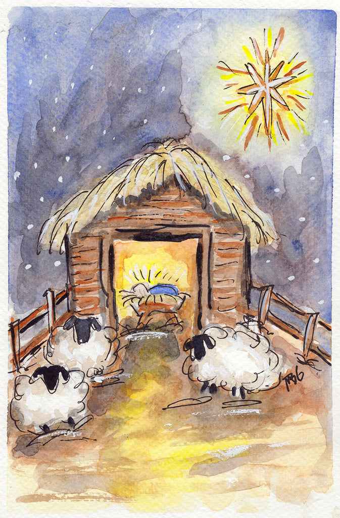 Nativity Scene with Sheep 03 Note Card or Greeting Card