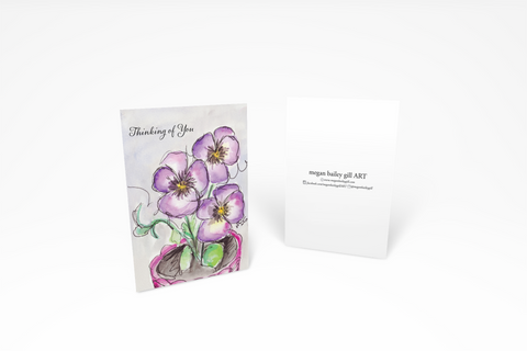 Thinking of You Note Card or Greeting Card with Violets