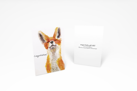 Whimsical Fox Congrats Note Card or Greeting Card